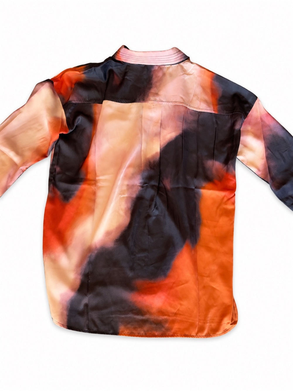 Lysse Satin Tie-Dye Button-Down Shirt in Red, Black & Pink - Picture 3 of 7